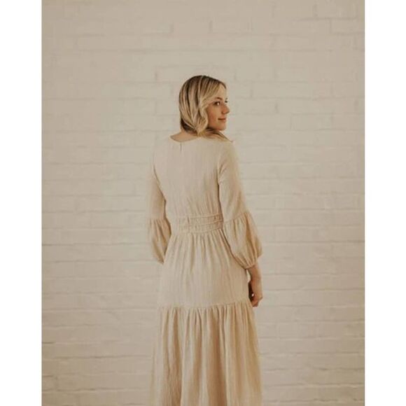 Tuckernuck Moon River Tan Long Sleeve Midi Dress Sz. L - Picture 2 of 10